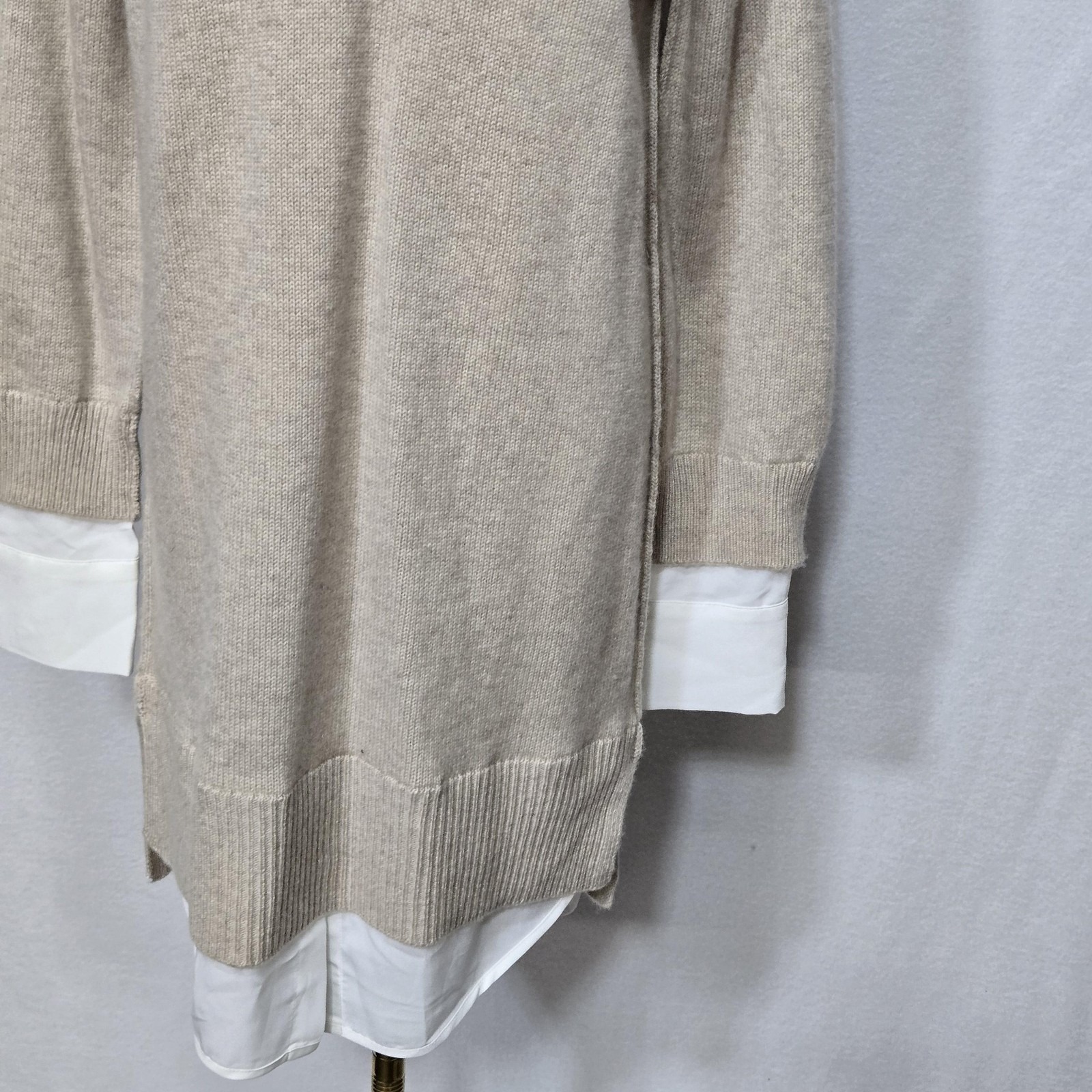 Brochu Walker Sweater Dress Womens Small Wool Cashmere Beige Layered V Neck — image 5 of 8